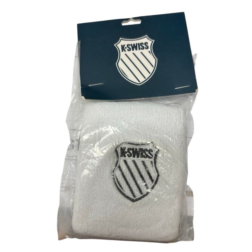 ⁠K-Swiss Athletic Wristband White Terry Cloth Sweatband Embroidered Shield NIP⁠